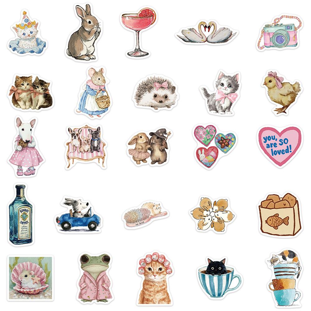 10/30/50pcs Fairy Tale Style Animals Pattern Stickers Kawaii Watercolor Decals DIY Diary Stationery Fridge Cute Cartoon Sticker
