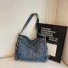 Fashion Denim Bag With Spliced Design And Zipper Closure For Daily Use