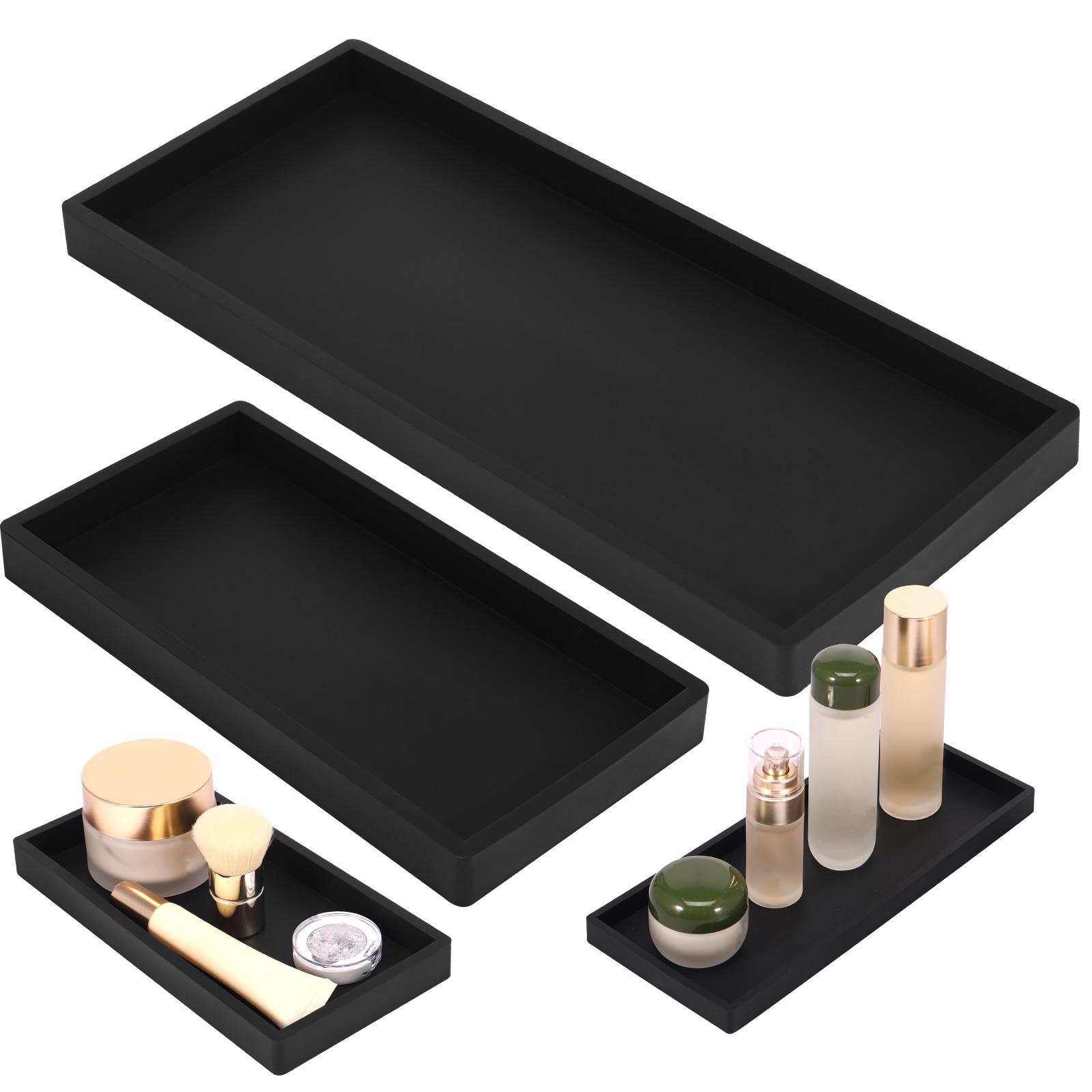

2Pcs Bathroom Vanity Tray Rectangle Countertop Storage Organizer Kitchen Sink Tray Shatterproof Non-Slip Silicone Bathroom Tray чёрный