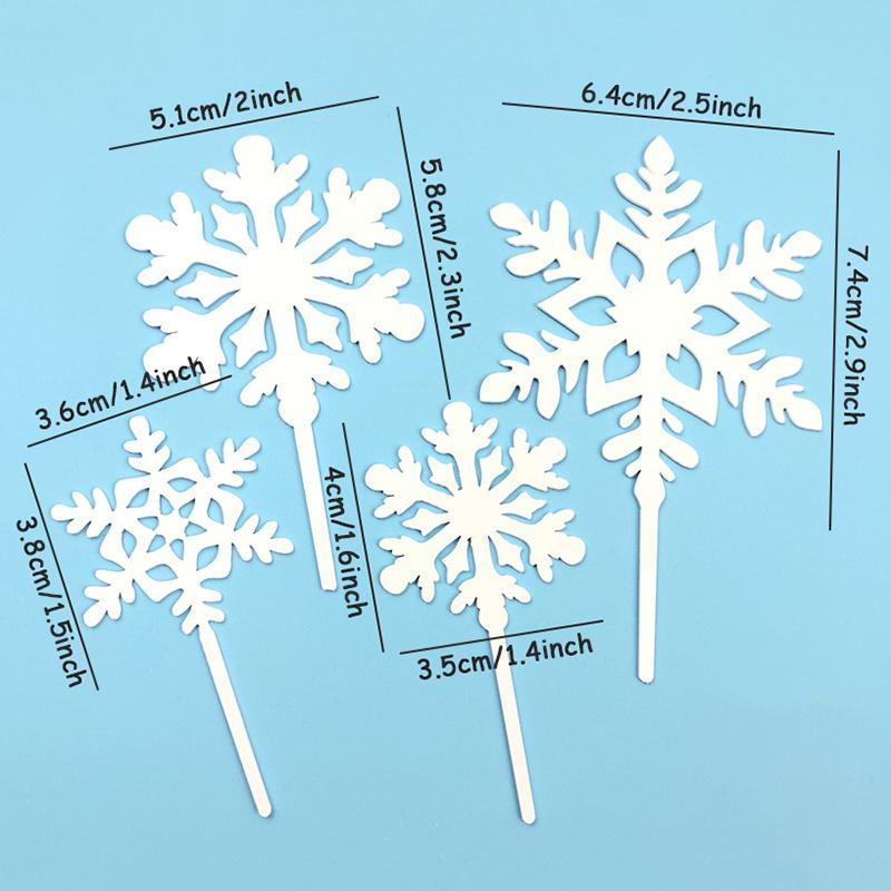 New Snowflake Four Piece Acrylic Party Cake Topper For Birthday Christmas Happy New Year 2024 Party Cake Decoration Supplies