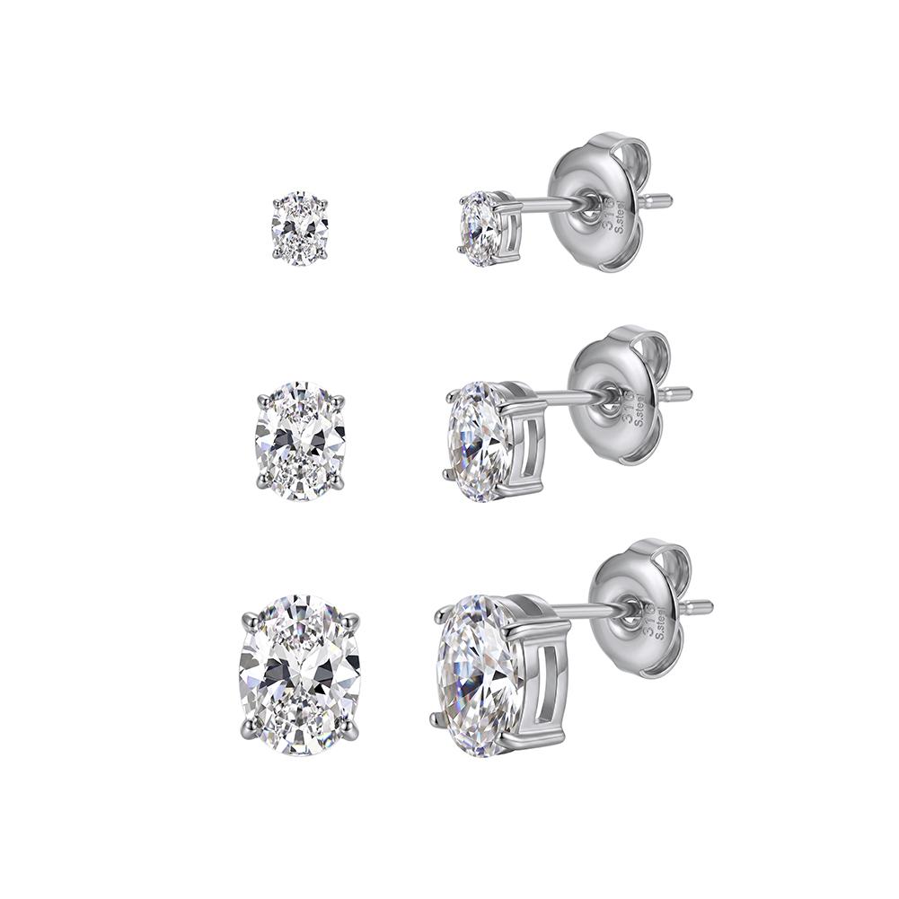 Handcrafted Dainty Oval AAAAAA Cubic Zirconia Stud Charm Earrings 316 Stainless Steel Multi Size Women Ear Jewelry