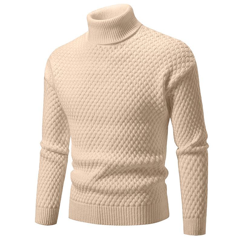 Men's Fashion Corn Grain Plaid Turtleneck Sweater Knitted Sweater Men's Warm Thread