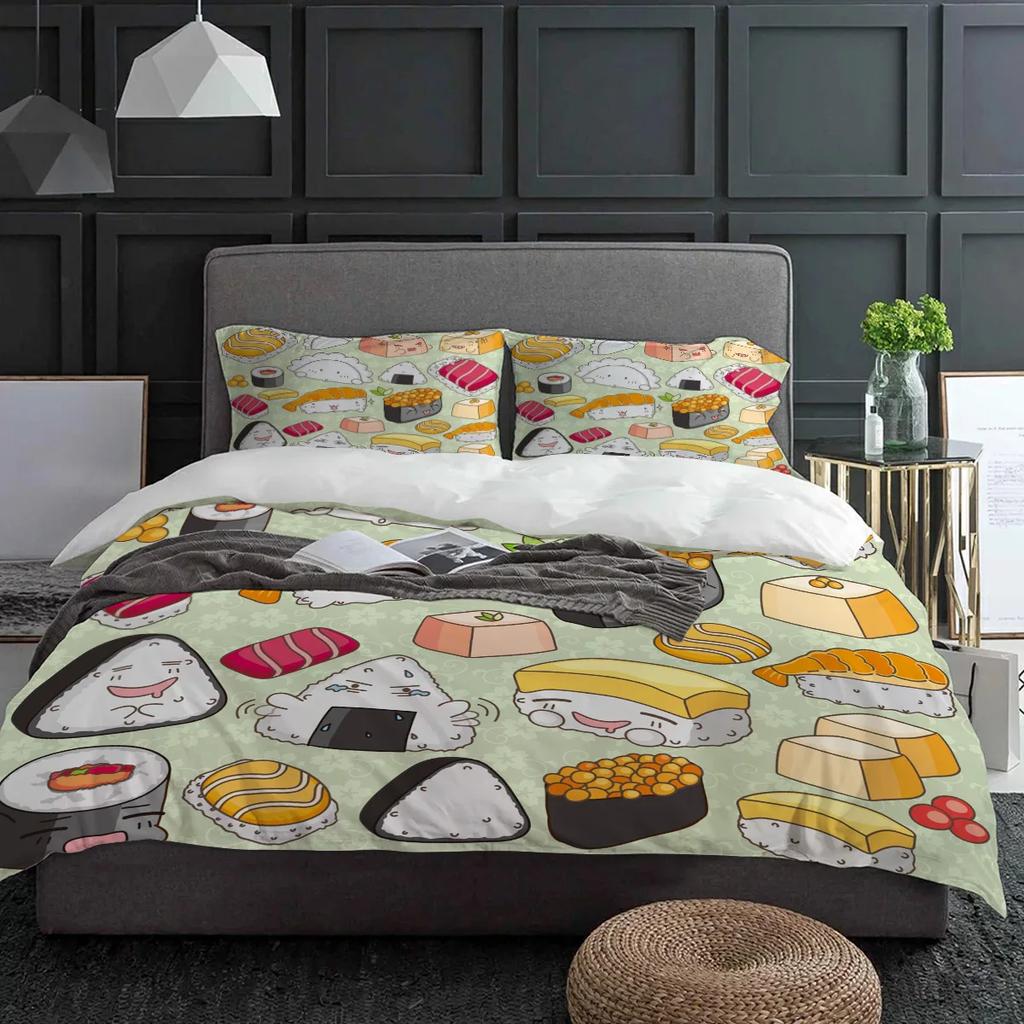 Sushi Cartoon Japanese Culture Delicious Food Bedding Set 3pcs Duvet Cover Pillowcase Quilt Cover Double Bed Set Home Textile