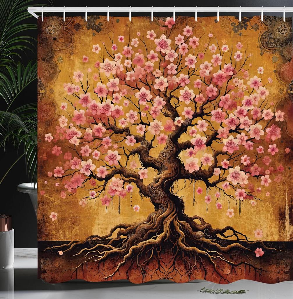 Oriental Atmosphere Warm Tone Mandala Gorgeous Life Tree Shower Curtain, Fabric Bathroom Decorative Shower Curtain With Hook
