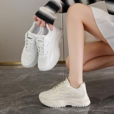Spring and Summer Casual Fashion New Breathable Solid Color Sneakers Comfortable Round Toe Thick Sole Women's Walking Shoes