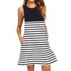 Women's Fashion Beach Dress Sleeveless Round Neck Stripe Print Dress