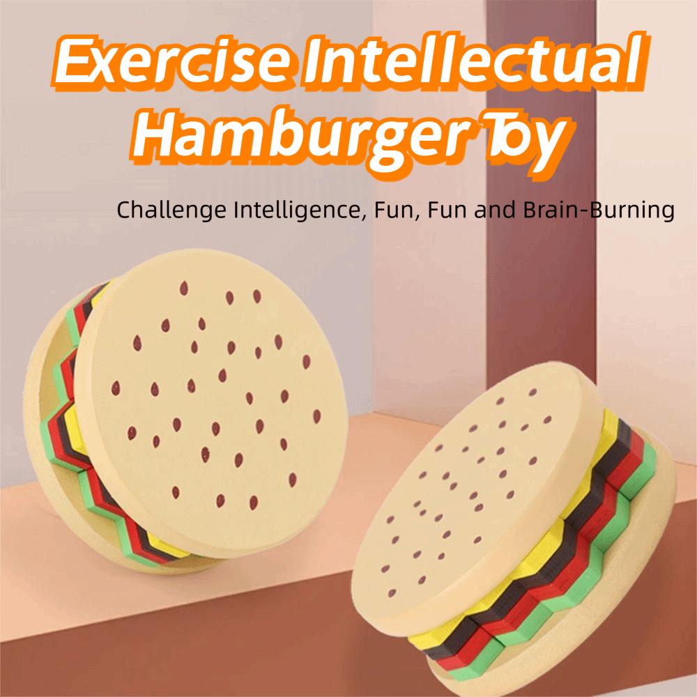 Creative Hamburger Puzzle Building Toys Wood Blocks Hamburger 3D Blocks  Children Early Learning