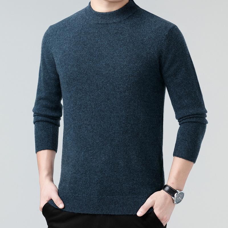 Men's 100% Wool Sweater, 2025 Autumn/Winter, Thickened Warm Half-High Collar, Middle-Aged Dad Knitwear