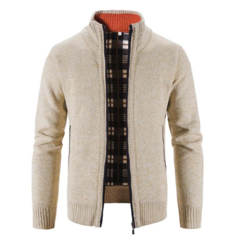 Men S Long Sleeve Thick Knit Cardigan Casual Stand Collar Sweater