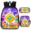Angry Geometry Dash Cartoon Print Children Backpack 3Pcs Set Boys Girls School Bags Large Capacity Bookbag Back To School Gifts