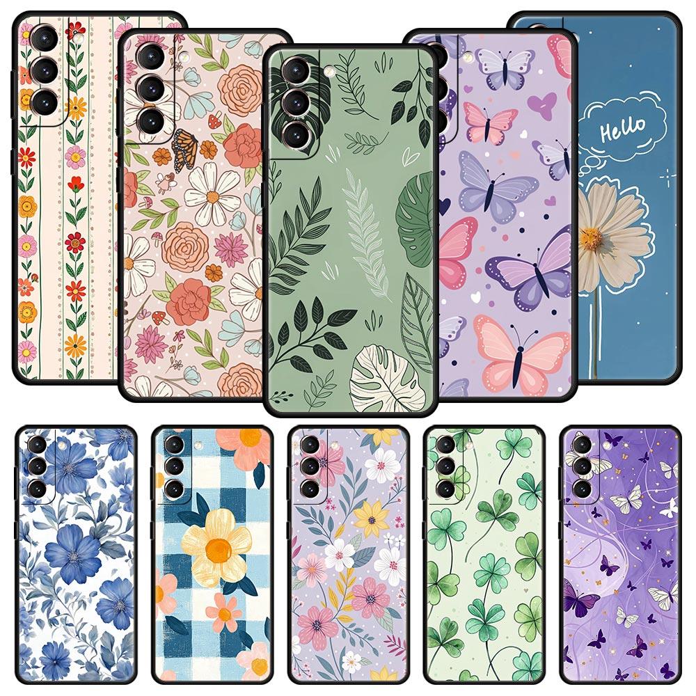 Stylish Flower Patterned Design Soft Phone Case For Samsung Galaxy S25 Edge S24 Plus S23 FE S22 S21 S20 Ultra 5G S10 Cover