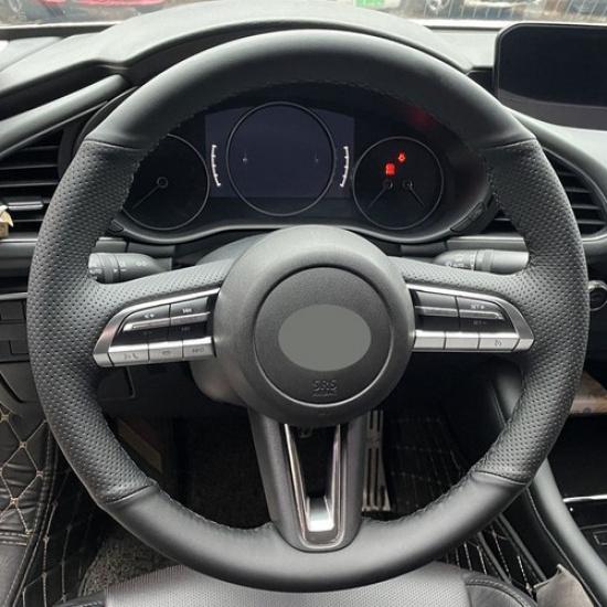 Black Sewing Leather Steering Wheel Cover For Mazda 3 Axela CX-30 CX30 -