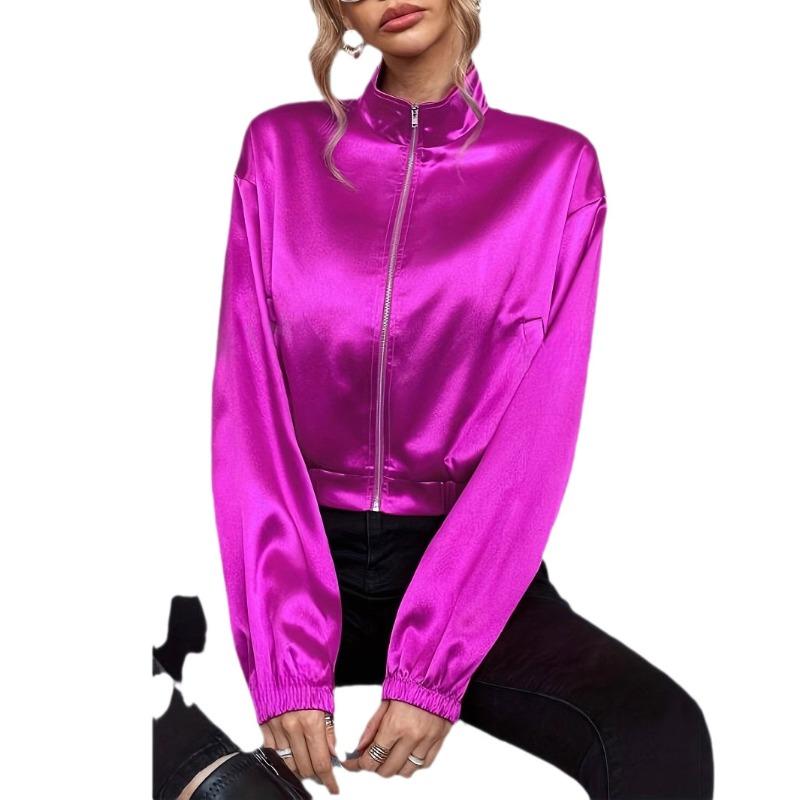 Women S Casual Loose Long Sleeve Baseball Jacket With Zipper