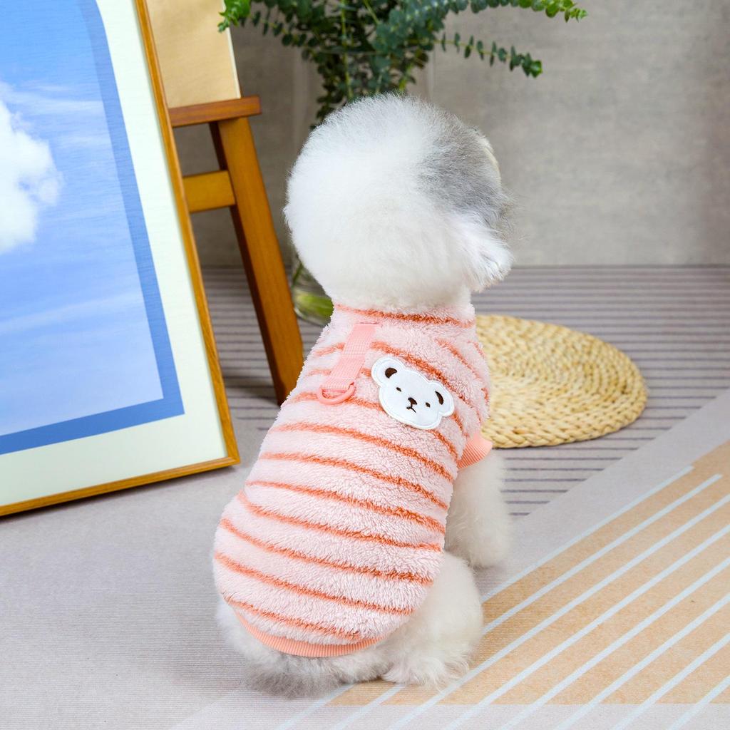 Herbst/Winter Dicke Gestreifte Samt Haustierkleidung im Koreanischen Stil für Kleine Hunde (Teddy, Zwergspitz)