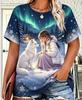 Women Christmas Pet Dog T‑Shirt, Girl With Golden Retriever Winter Snow Scene Graphic Casual Short Sleeve Holiday Daily Tee
