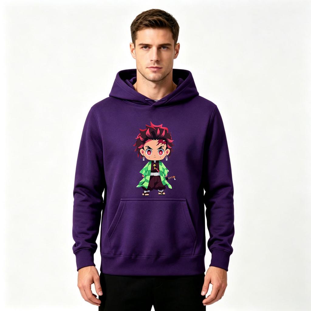 Anime Chibi Character Print Men Pullover Hoodie Casual Long Sleeve Streetwear Sweatshirt