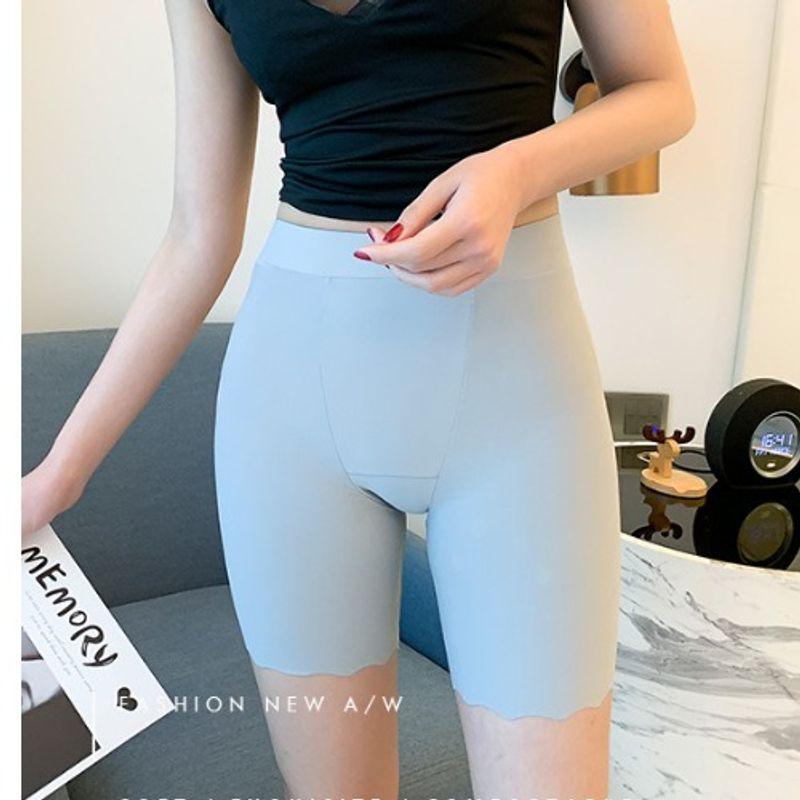 Summer Plus size Black High Waist Ice Silk Seamless Anti-exposure Safety Shorts Wave Lace Slim fit Stretch Short Shorts