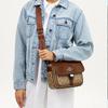 Coach PACE 24 Classic Logo Buckle Closure Faux Leather and Cow Leather Messenger Bag Shoulder Crossbody Bag Medium Women's Khaki and Saddle Brown