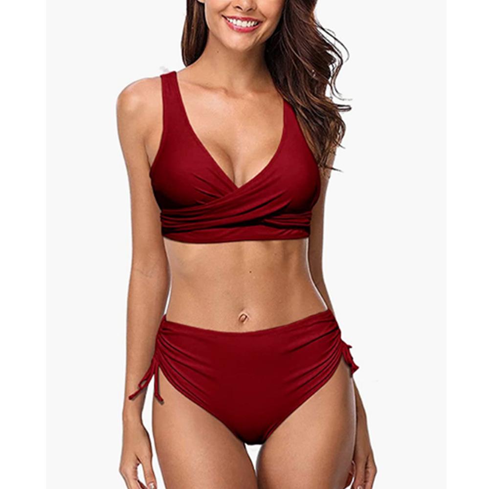 Solid Color European and American Two-Piece Bikini Swimwear Set