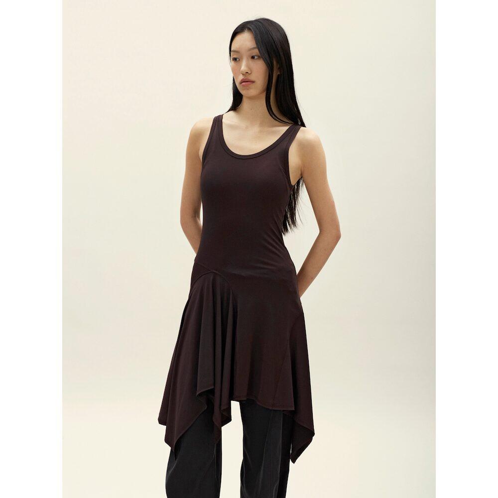 Anggae Petal Jersey Dress Brown