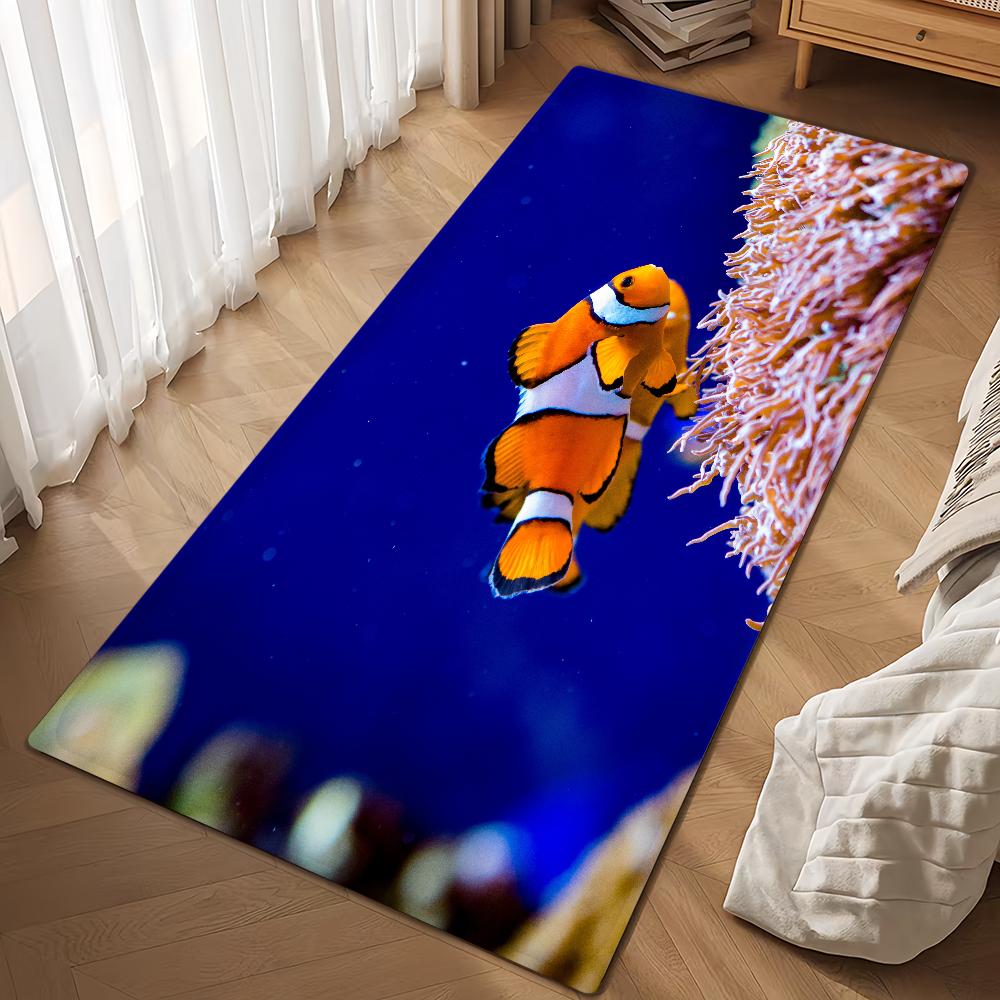 Cute Animal Clownfish Ocean Door Mat Bath Microfiber Decorative Versatile Flannel Floor Mat Quick Dry Absorbent Non-slip Sole