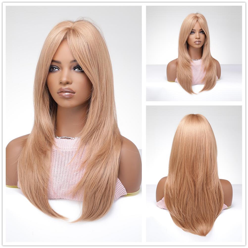 BLONDE UNICORN Long Wavy Curly Wigs Light Golden Brown Synthetic Wig with Bangs for Women Daily Cosplay Heat Resistant …