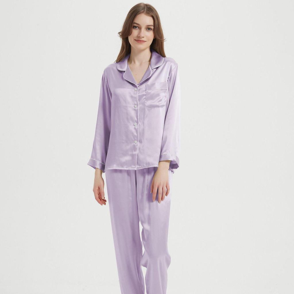 Women's Long Sleeve Silk Pajama Set - 100% Mulberry, Versatile for Spring/Summer, Indoor/Outdoor Wear