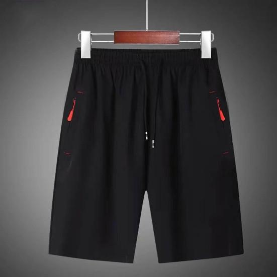 Men Summer Casual Shorts with Zipper Pockets Elastic Waist Drawstrings Wide Leg Running Fitness Beach Short Pants