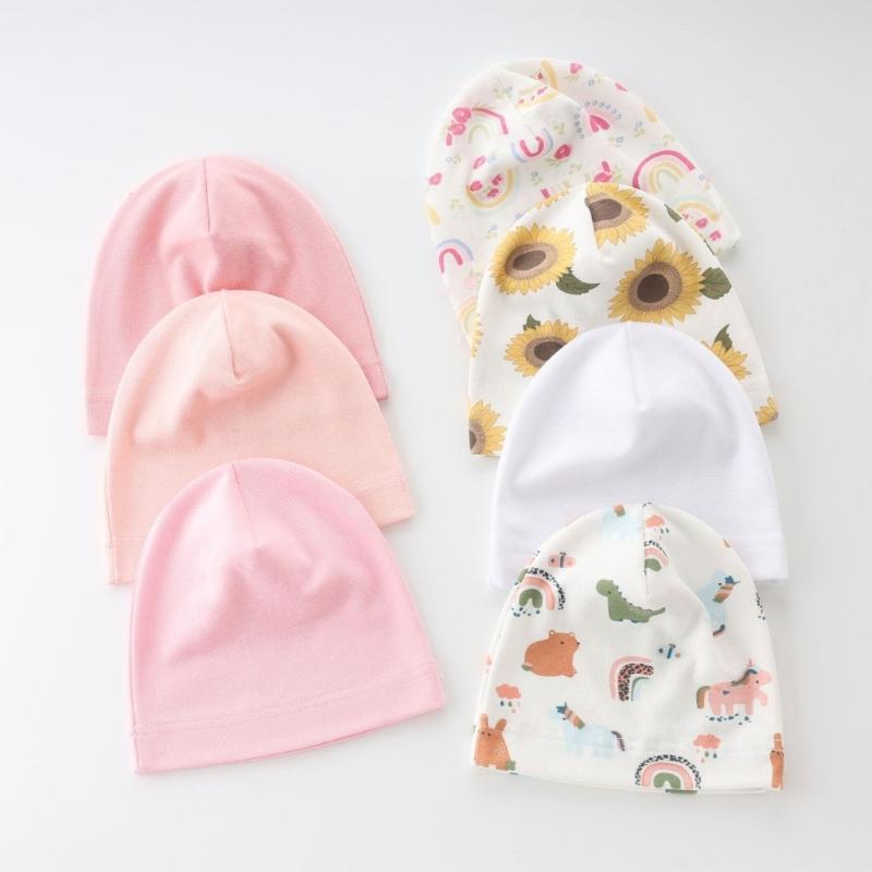 3 Set Baby Bonnet Caps Newborns Fetal Hat Fashionable Brimless Hat Trendy Headgear with Soft Anti-grab Mittens Gloves