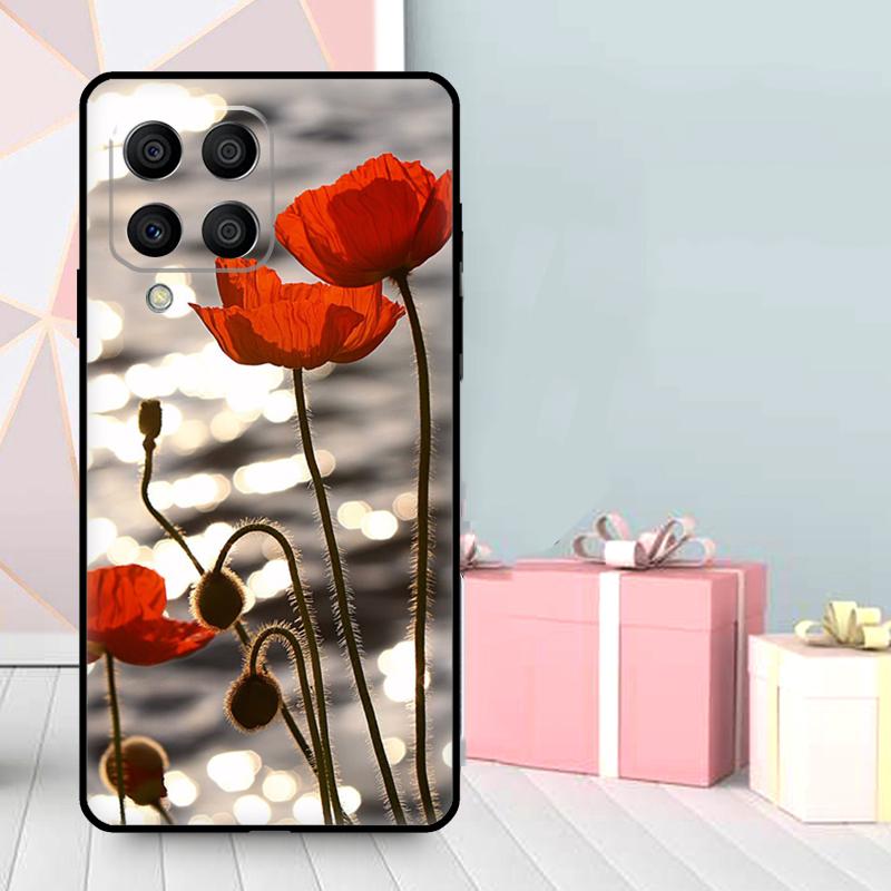 Red Corn Poppy Flower Case For Samsung Galaxy M56 M52 M32 M53 M16 M11 M21 M31 M35 M12 M13 M14 M15 M36 M55 M34 M54