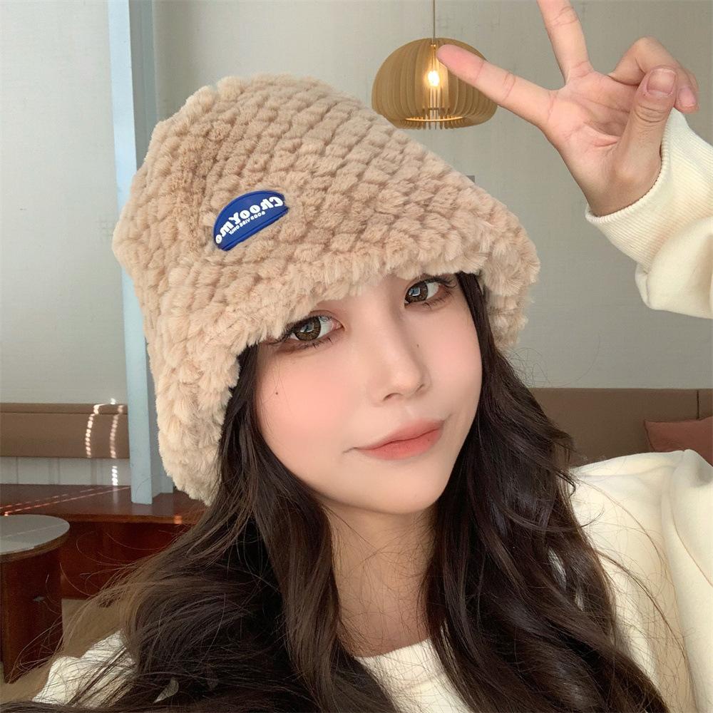 Small Plush Bucket Hat Women's Autumn and Winter Temperament Versatile Warm Ear Protection Bucket Hat Tide