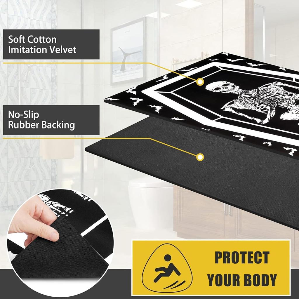 Halloween Dark Style Carpet With Human Skeleton Coffin Pattern Short Velvet Waterproof Bedroom Home Decoration