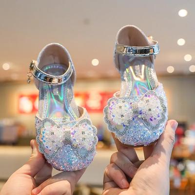 Girls' Half Sandals Versatile Headed Leather Shoes 2024 Summer New Kids Korean Fashion Crystal Princess Shoes for Party Wedding