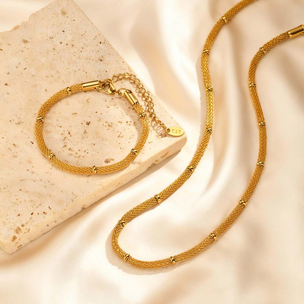 Stainless Steel Mesh Bead Chain Bracelet for Women, Gold Plated Waterproof Bracelets,Unique Jewelry Gift