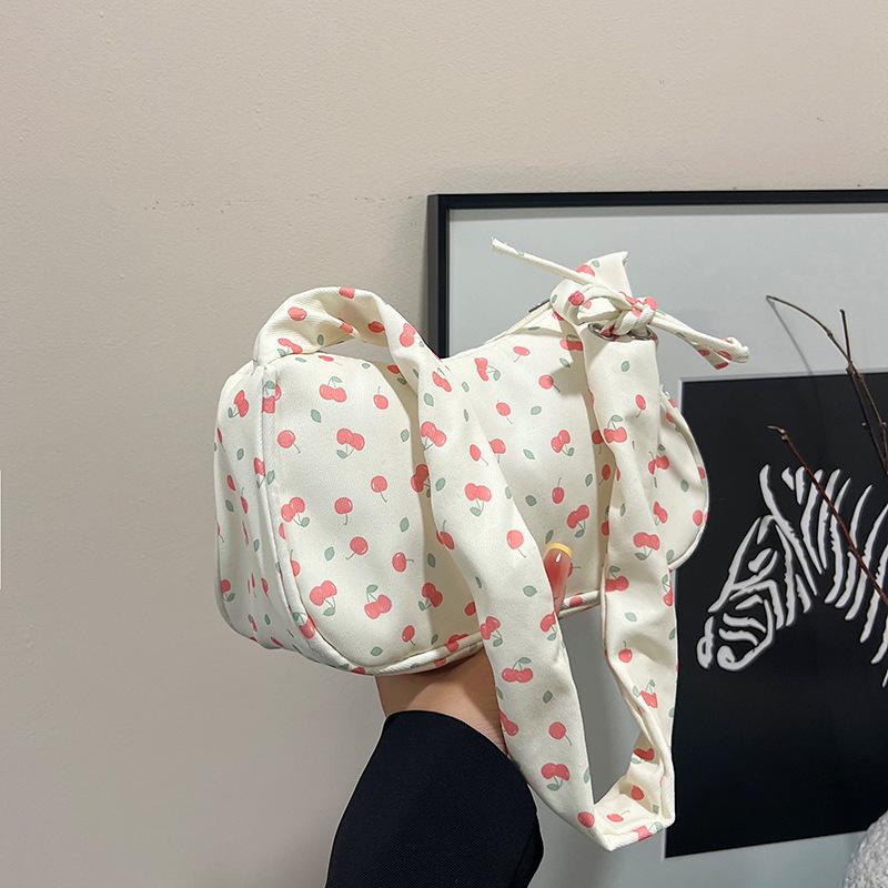 Trendy Sweet Cherry Butterfly Strawberry Print Shoulder Bag Girly Retractable Strap Handbag Armpit Bag Women Commuter Bags Gifts