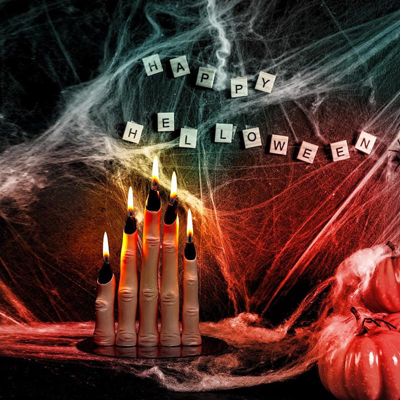 5PC/Set Finger Candles Novelty With Black Nails Realistic Party Decoration Gothic Creepy Witch Thumb Candle Scary 2 Colors