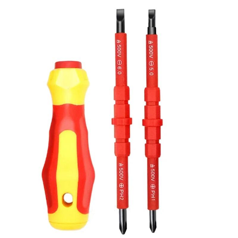 

1000V Insulated 3-in-1 Screwdriver - Interchangeable Magnetic Tip with PH1/PH2 & Slotted Bits, Electrician Professional Tool Kit