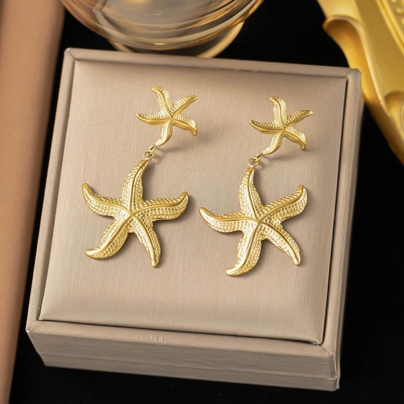 Fashion Starfish Drop Earrings for Women Girls Star Shaped Dangle Statement Earrings Summers Holiday Beach Jewelry Gift