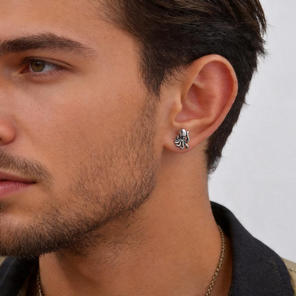 Vnox Stainless Steel Octopus Stud Earrings for Men Women, Animal Punk Hip Hop Earring for Party, Vintage Piercing Jewelry Gifts