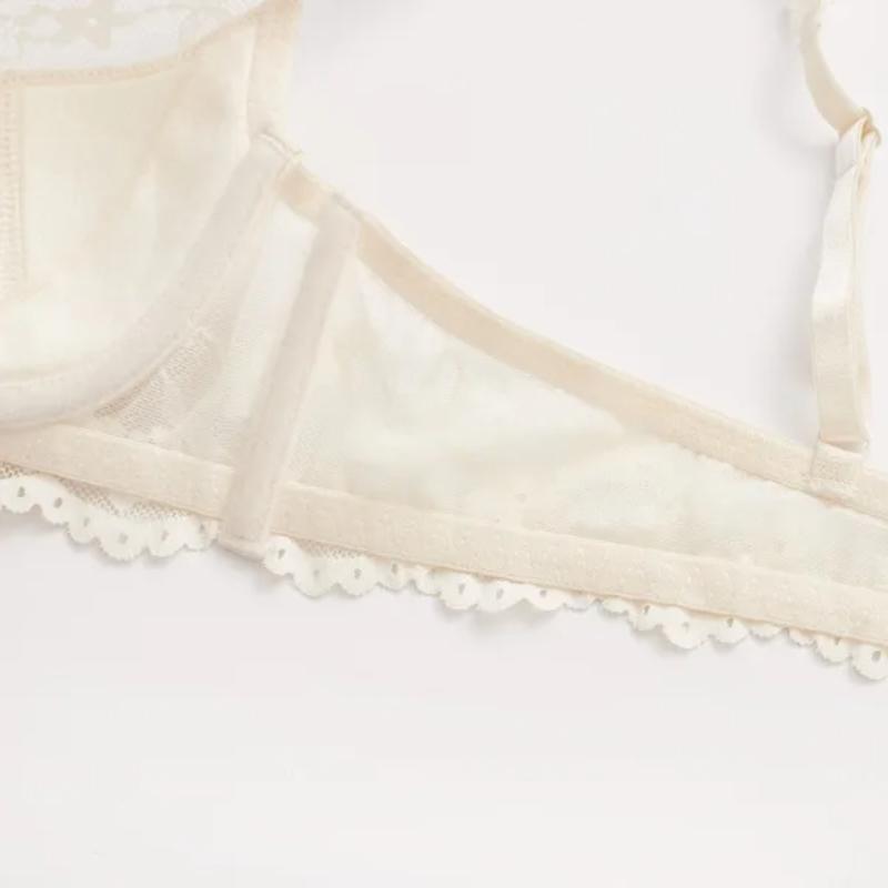 New Women Lace Flowers Embroidery Lingerie Set Sexy Hollow Thin Cup Push Up Bra Summer Comfort Underwear Adjustable Strap Bras