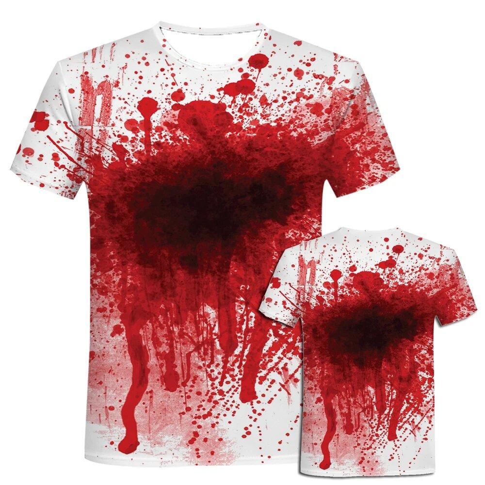 Magliette Stampa 3D Sangue Horror di Halloween Uomo Donna Manica Corta T-Shirt Hip Hop Oversize Harajuku Y2k Magliette Top Abbigliamento Unisex