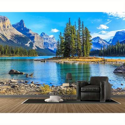 Tapiz de Paisaje de Lago en las Montañas Rocosas Canadienses Colgante de Pared Para Sala de Estar Dormitorio Decoración Arte Impreso Paisaje Natural Decoración del Hogar