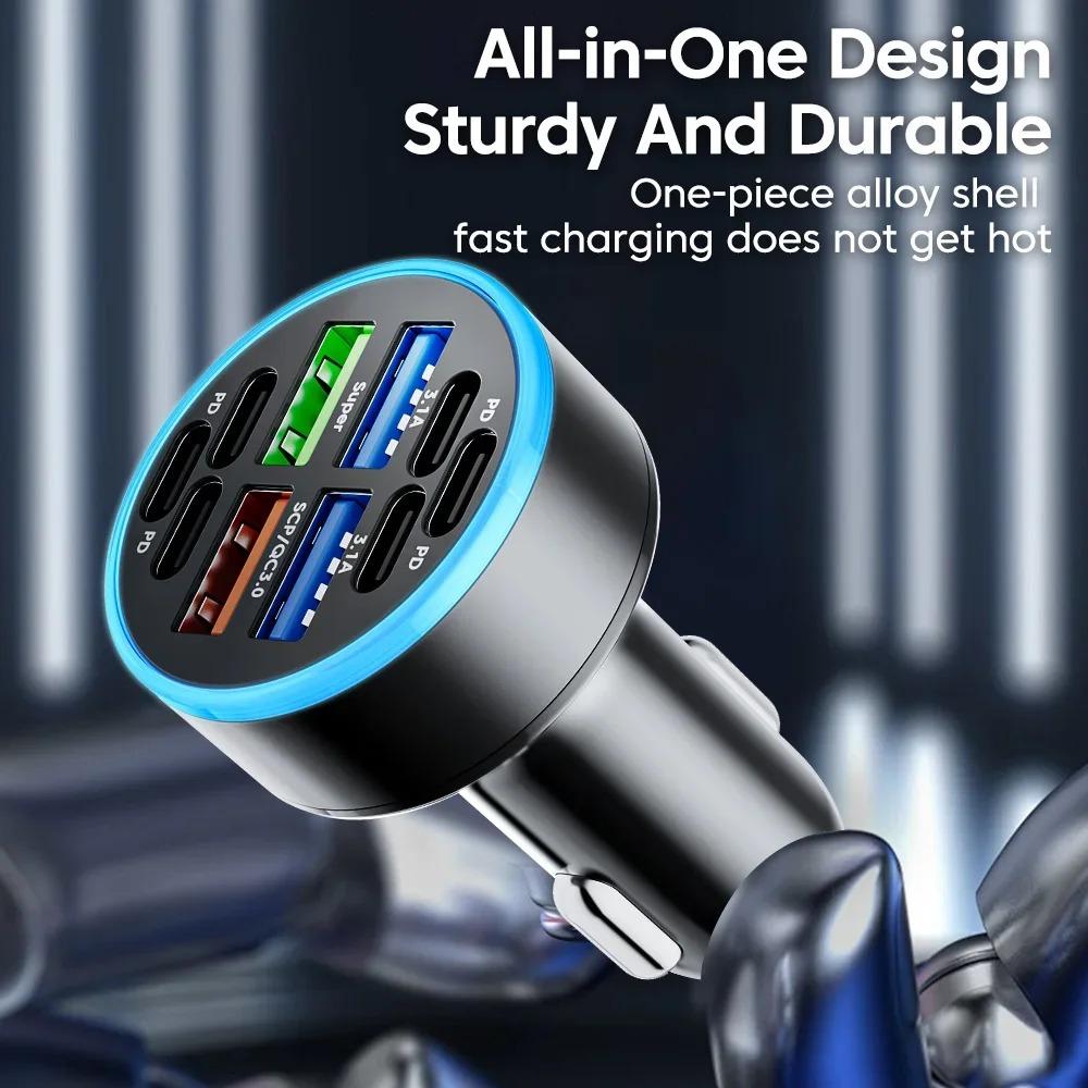 100W 10 Ports Car Charger Fast Charging PD QC3.0 USB C Car Phone Charger Type C Adapter in Car For iPhone Samsung Huawei Xiaomi