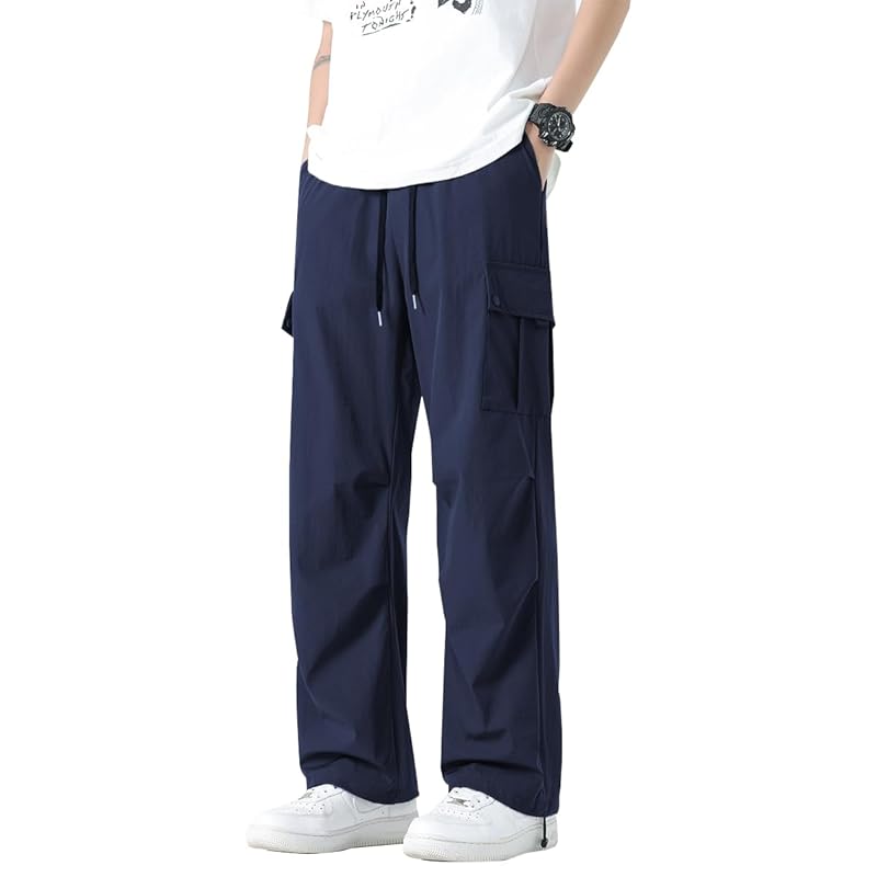 

[BesBet] Cold sensation cargo pants men s cool pants summer clothes ice silk wide pants outdoor work pants long length bottoms cool Plain color