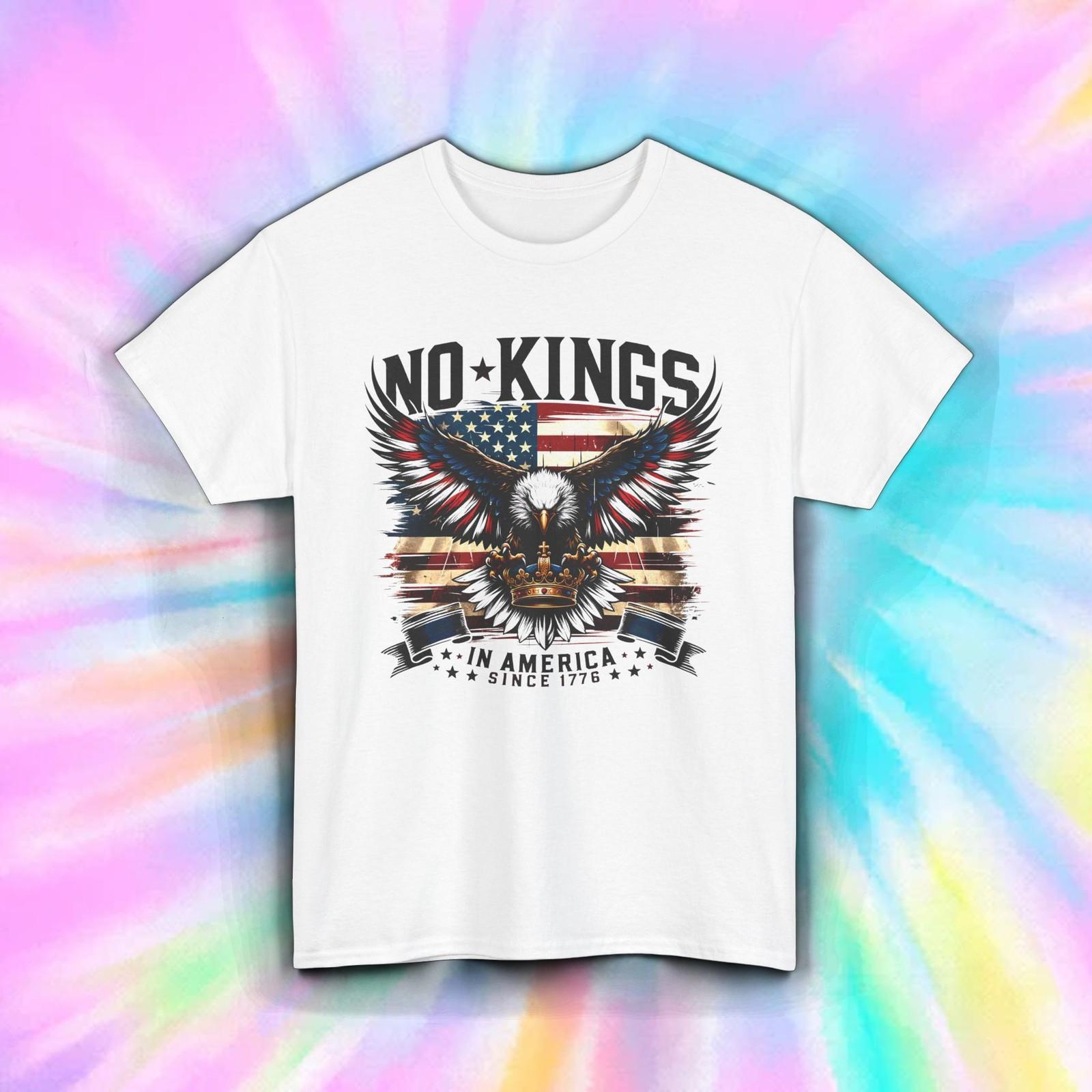 No Kings in America Shirt Eagle USA Flag Patriotic Freedom July 4 Tee S-5XL XXXXL