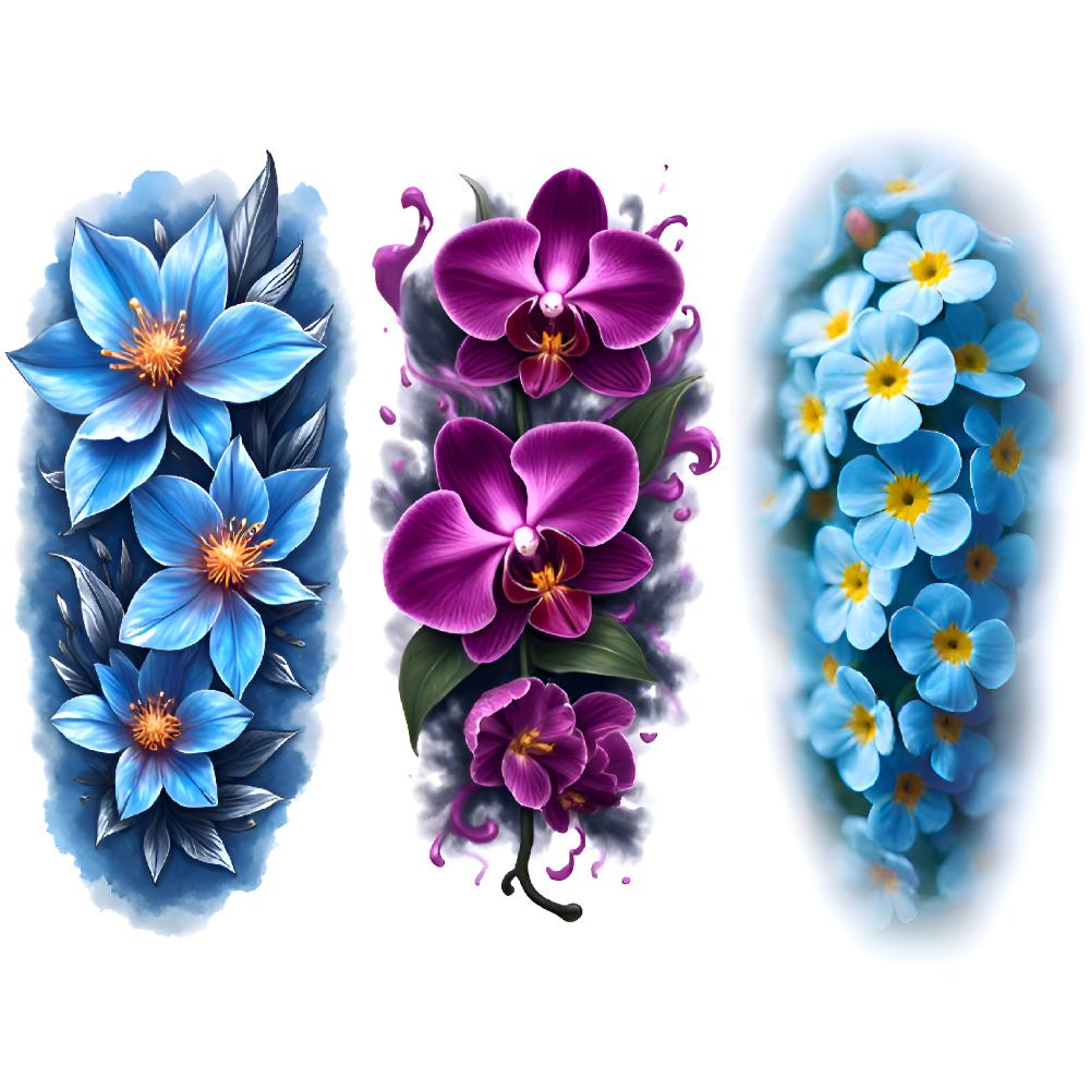 3pcs Temporary Tattoo Floral Tattoos Realistic Temporary Tattoos Nature Designs Flower Patterns For Adult Male Back