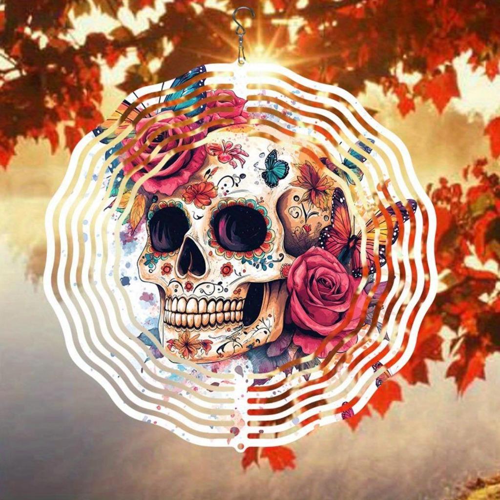 Rose Skull Butterfly 2D Wind Spinner Metal Hanging Rotator for Indoor Outdoor Garden Decor No Power Needed Easy to Install