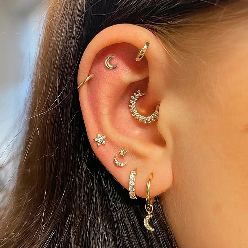 1 Stück Tragus Piercing Ohrringe Damen Kleiner Mond Zirkon Goldfarbe Zierlich Knorpel Ohr Septum Ohrläppchen Helix Körperschmuck Geschenke CC004