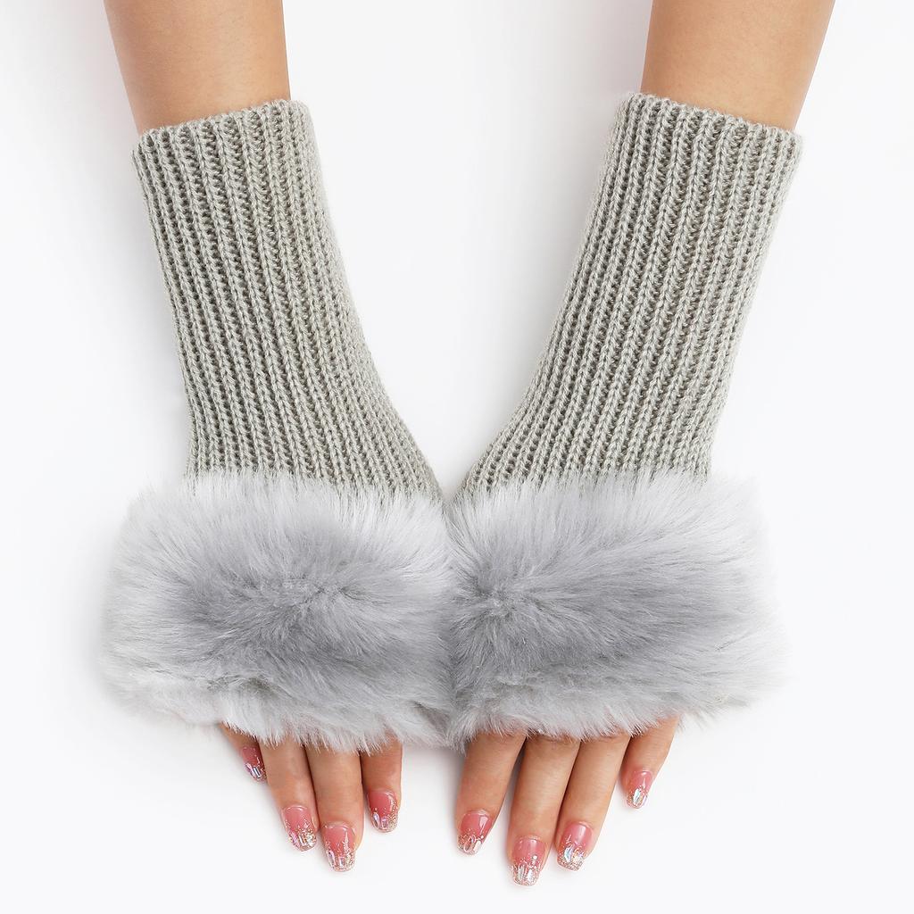 Fine textured Short Woolen Gloves Autumn and Winter Woolen Gloves Women's False Sleeves Knitted Warm Finger Exposing Arm Covers
