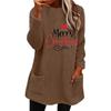 Women's Loose Long Sleeve Christmas Hat Print Fleece Hoodie